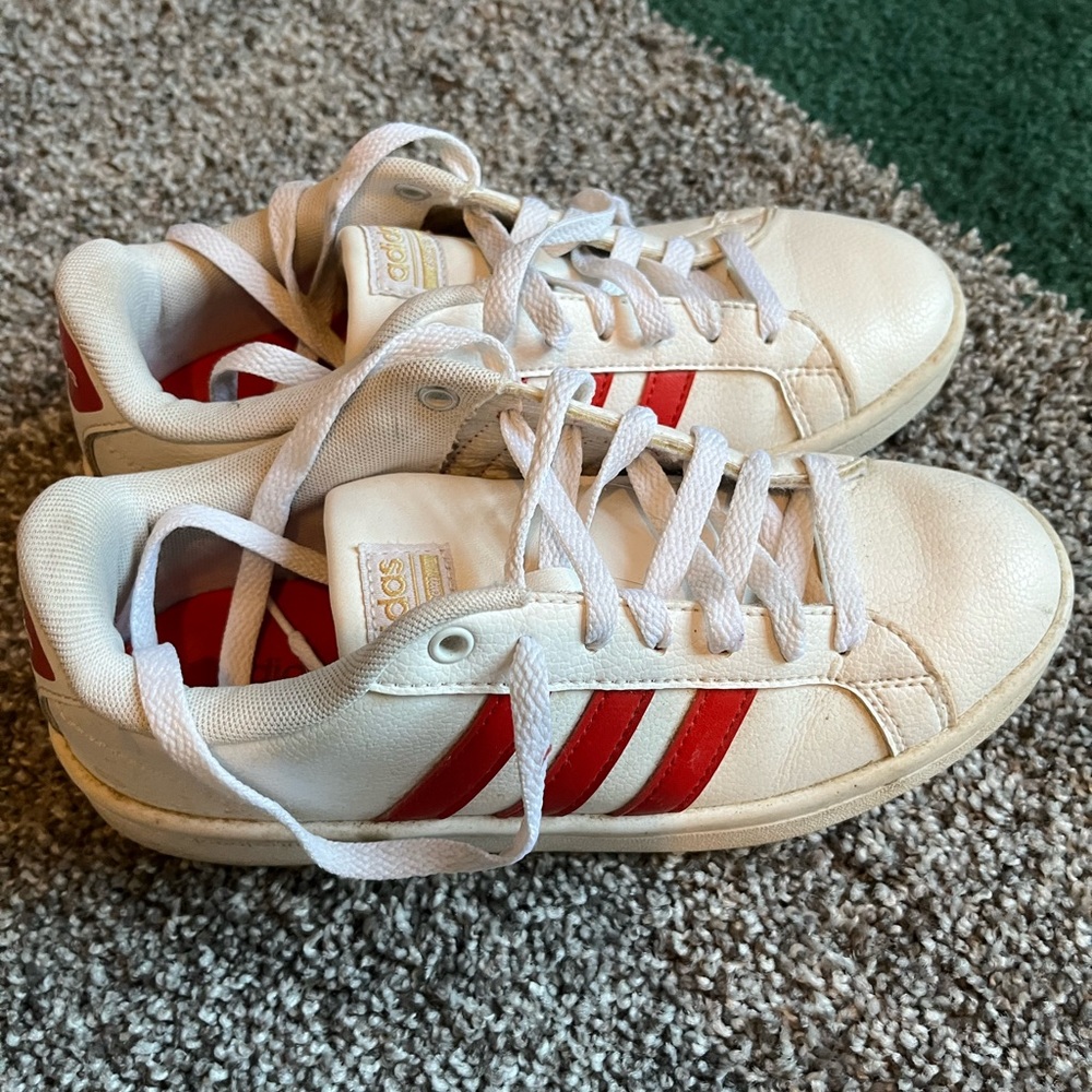 Adidas white with red stripes sneakers size 6